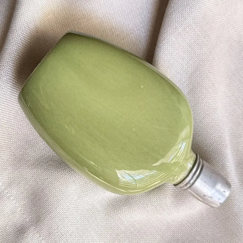 1900s–1920s Japanese Sakebin, Celadon-Glazed Flask in Hemp Sling, Nanaga City